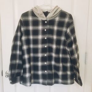 Plaid, hooded, button up shirt